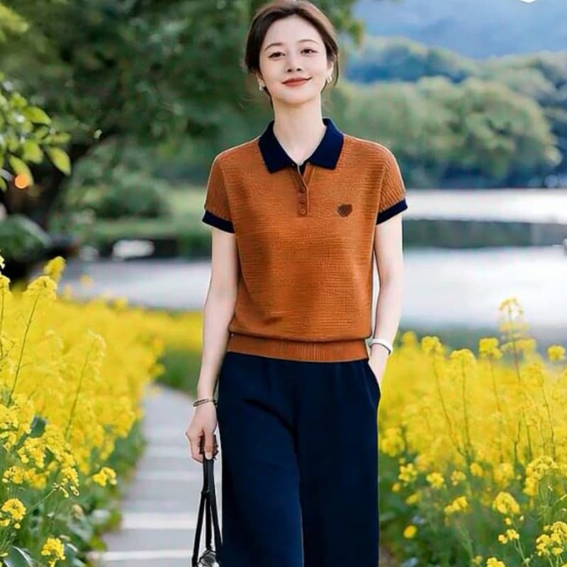 2026 여름 새로운 패션 배색 니트 스웨터 여성 이미지 4
