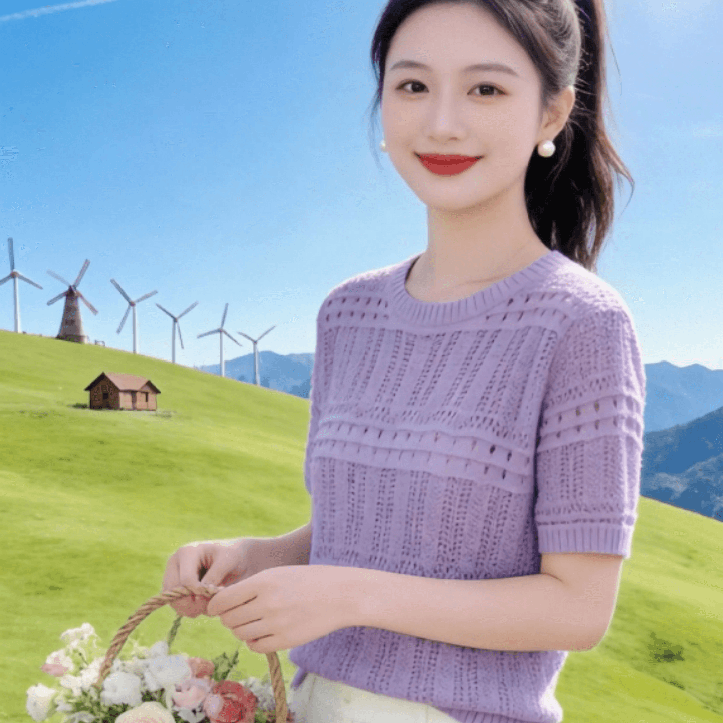 디자인 센스 홀로우 아웃 반팔 니트 티셔츠 여성 여름 새로운 외국 가스 세련된 아름다운 부드러운 바람 슬림해 보이는 폭발 맨위 이미지 4