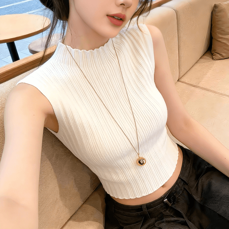 한 부서 반하이넥 민소매 니트 조끼 여성 2026 여름 외출용 품격 다용도 만나는 맨위 상세 이미지 1