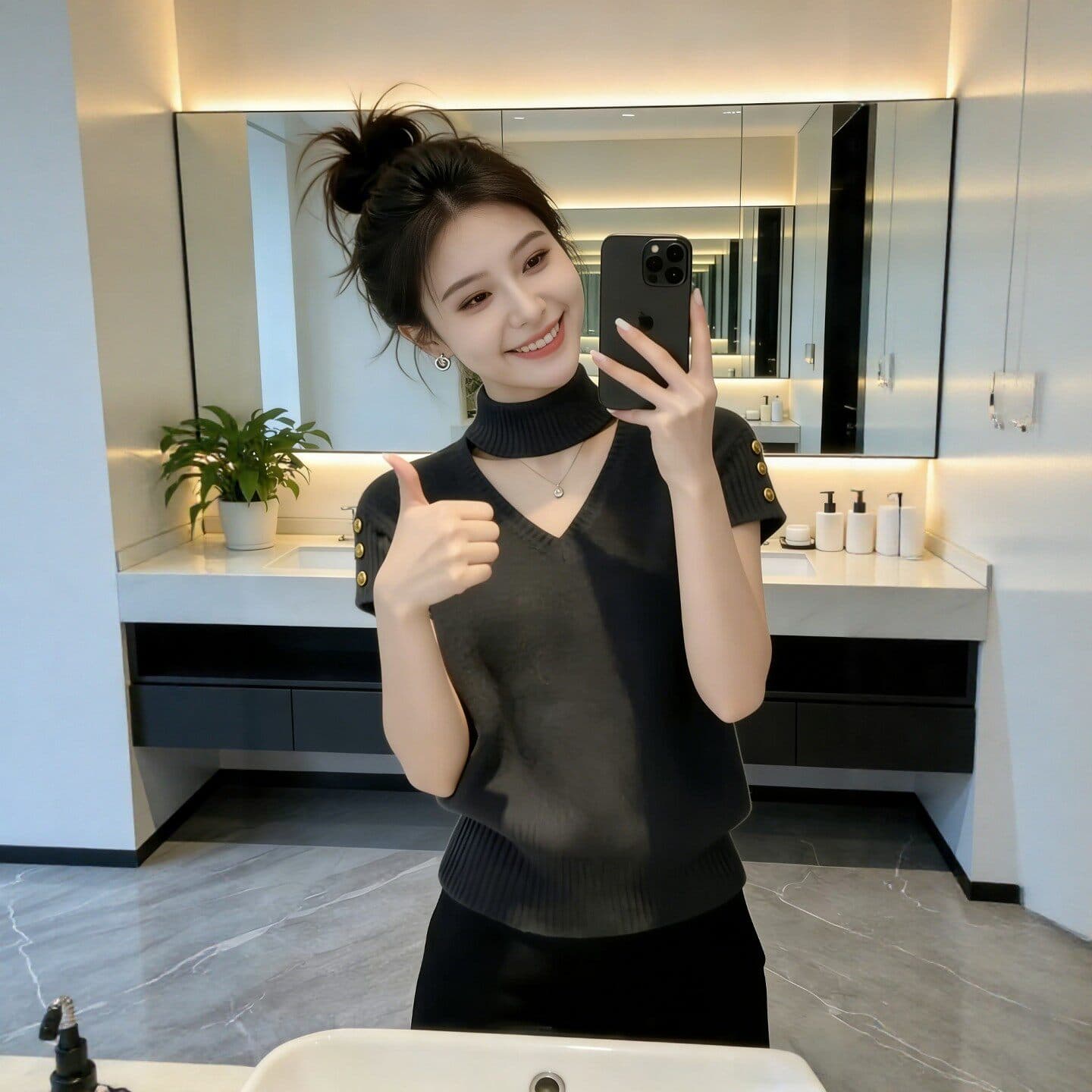 회색 행침 목 V넥 몸매 가꾸기 니트 반팔 티셔츠 여성 2026 여름 고급 센스 고유 한 아름다운 슈퍼 화재로 의류 이미지 3
