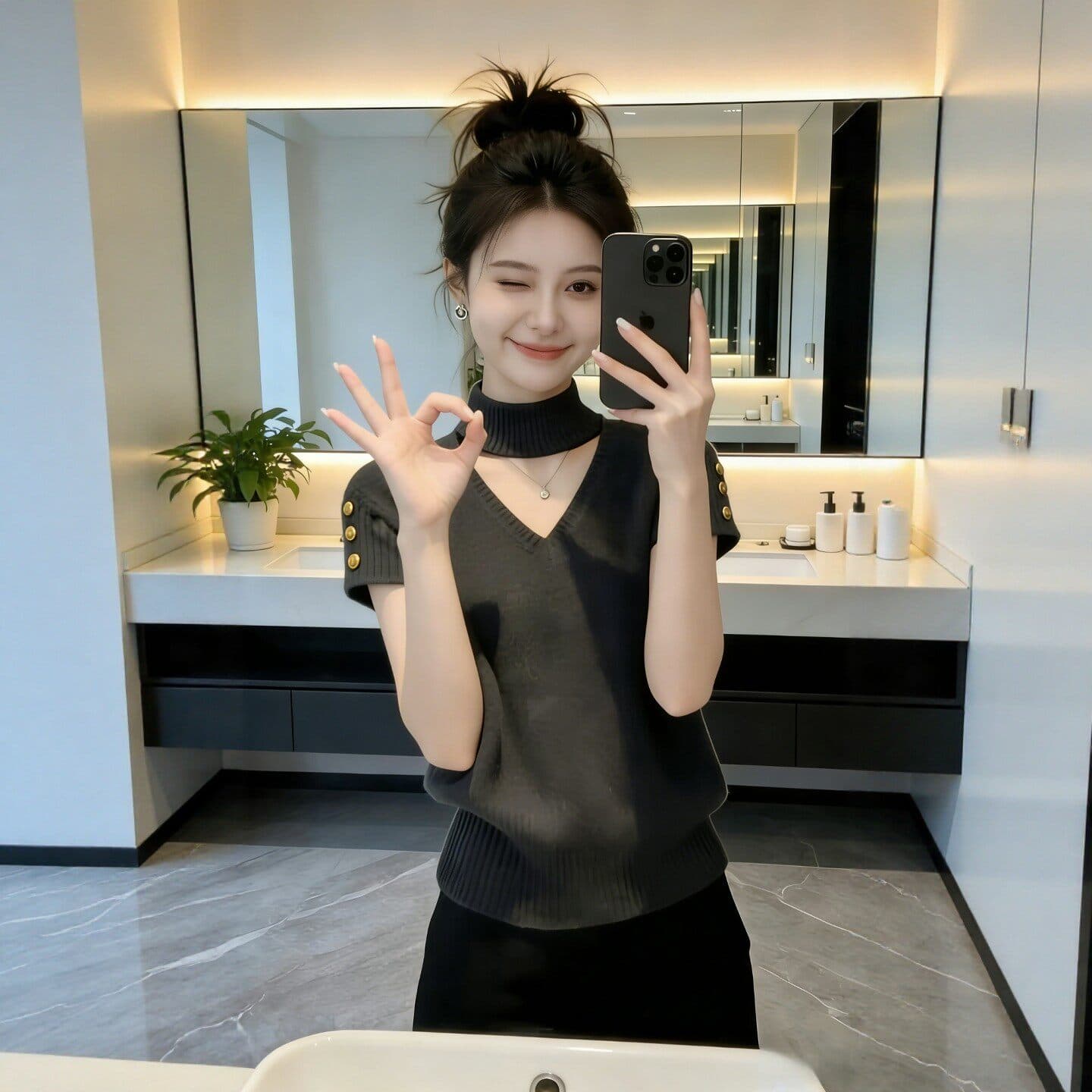 회색 행침 목 V넥 몸매 가꾸기 니트 반팔 티셔츠 여성 2026 여름 고급 센스 고유 한 아름다운 슈퍼 화재로 의류 상세 이미지 3