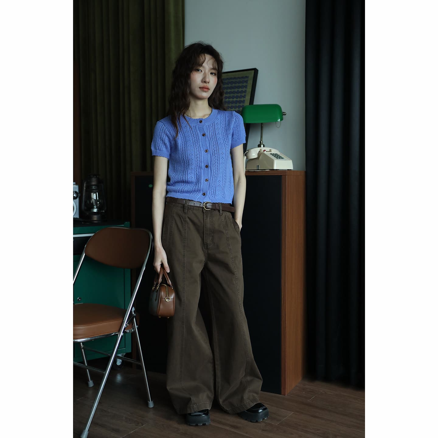 레트로 스타일 홀로우 아웃 니트 오픈 가디건 여성용 짧은 소매 몸매 가꾸기 슬림해 보이는 파란색 맨위 도파민 바람 라운드 넥 여름 여성 의류 이미지 5