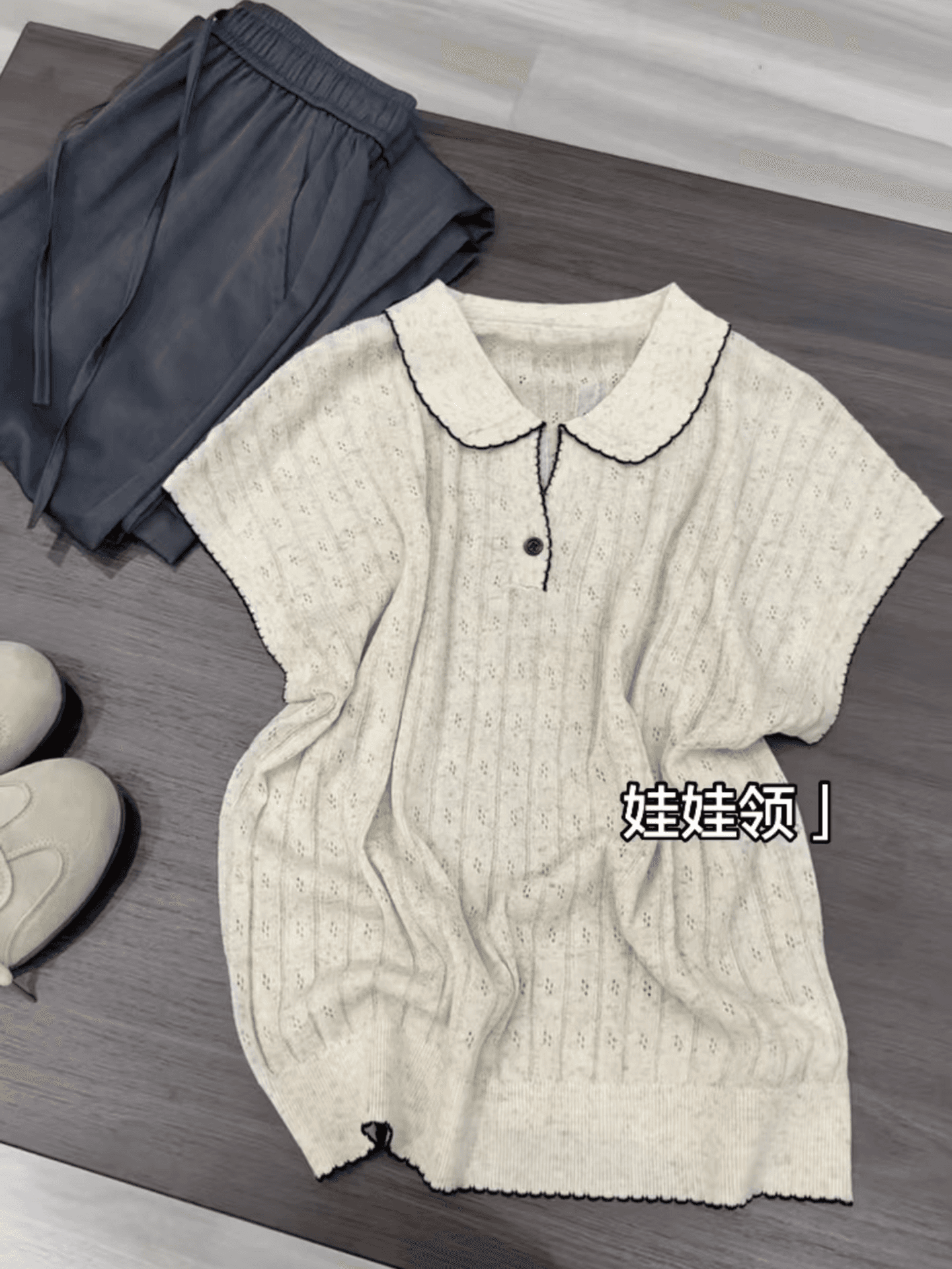 POLO 칼라 배색 측면 니트 반팔 다용도 외국 가스 부드러운 출퇴근 맨위 편안함 부드러운 찹쌀 주간 실크 티셔츠 작은 셔츠 상세 이미지 7