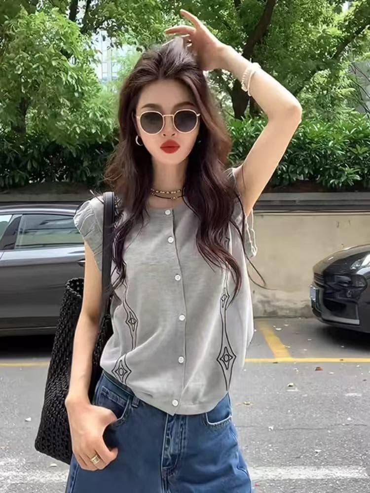 한 부서 패션 링 그리드 디자인 작은 날다 소매 맨위 여름 빅 사이즈 지방 mm 슬림해 보이는 표지 고기 외국 가스 다용도 티셔츠 이미지 2