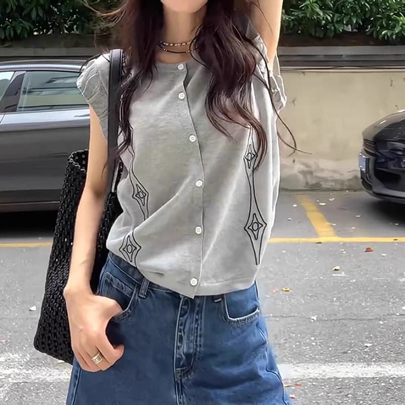 한 부서 패션 링 그리드 디자인 작은 날다 소매 맨위 여름 빅 사이즈 지방 mm 슬림해 보이는 표지 고기 외국 가스 다용도 티셔츠 이미지 3