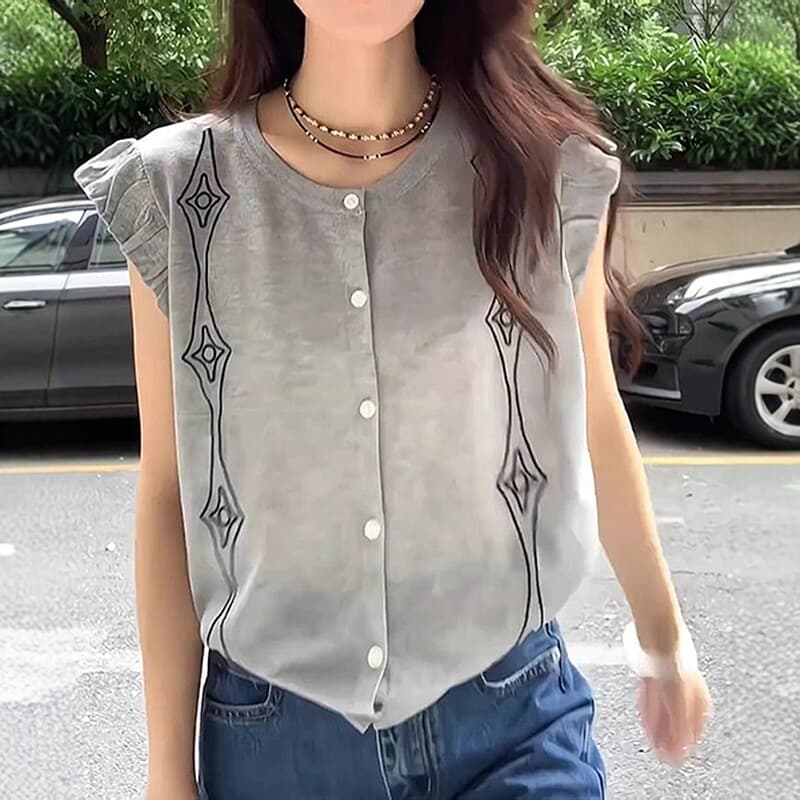 한 부서 패션 링 그리드 디자인 작은 날다 소매 맨위 여름 빅 사이즈 지방 mm 슬림해 보이는 표지 고기 외국 가스 다용도 티셔츠 이미지 5