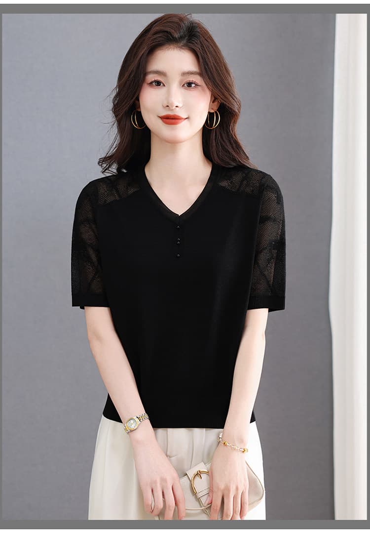 얼음 실크 반팔 티셔츠 여성 POLO 셔츠 2026 여름 고급 센스 홀로우 아웃 맨위 얼음 실크 니트 작은 셔츠 상세 이미지 16