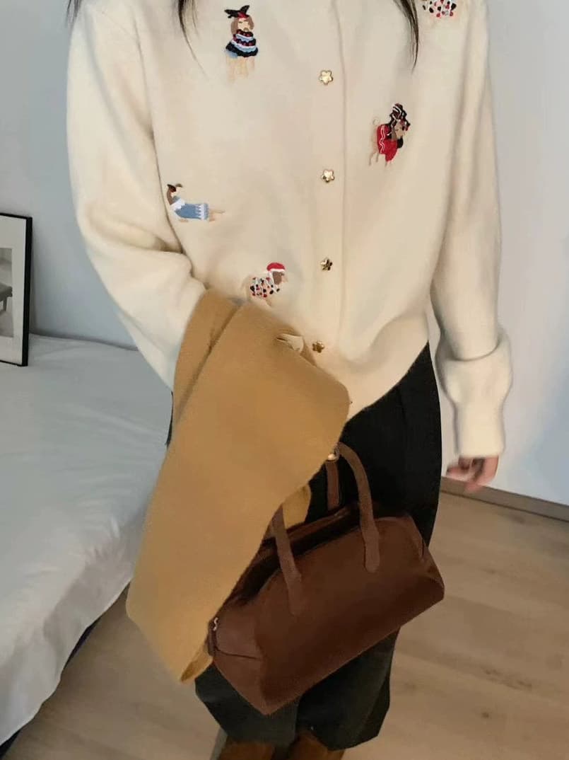 한국 스타일 자수 작은 말 라운드 넥 오픈 가디건 원본 금속 철 버클 무거운 작업 절묘한 맨위 2026 봄 새로운 상세 이미지 2