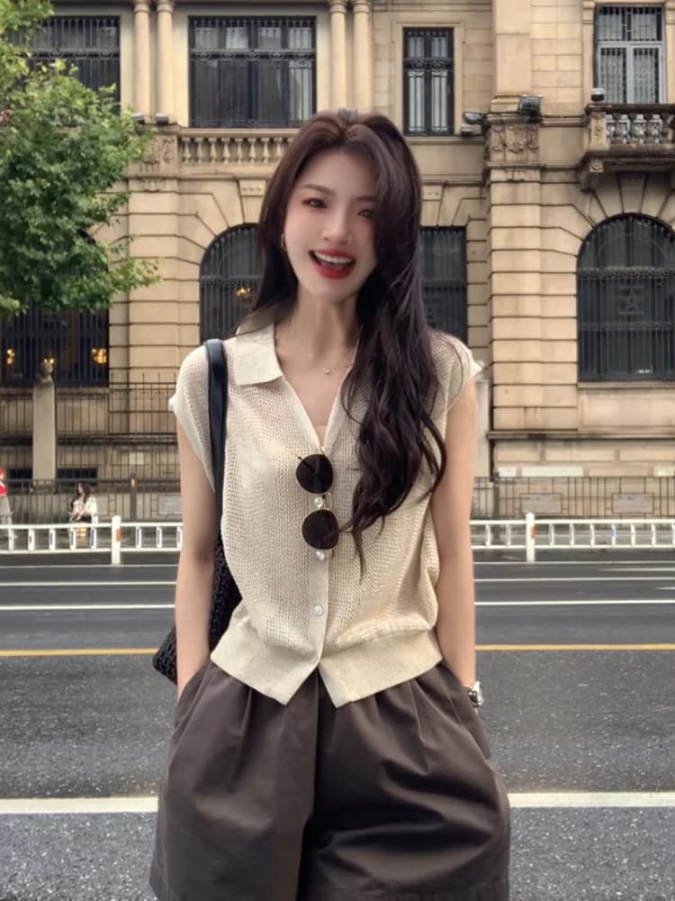 올해 인기 ~ 중 폭발 여성 의류 여름 2026 새로운 V넥 패션 홀로우 아웃 몸매 가꾸기 슬림해 보이는 니트 스웨터 맨위 상세 이미지 7