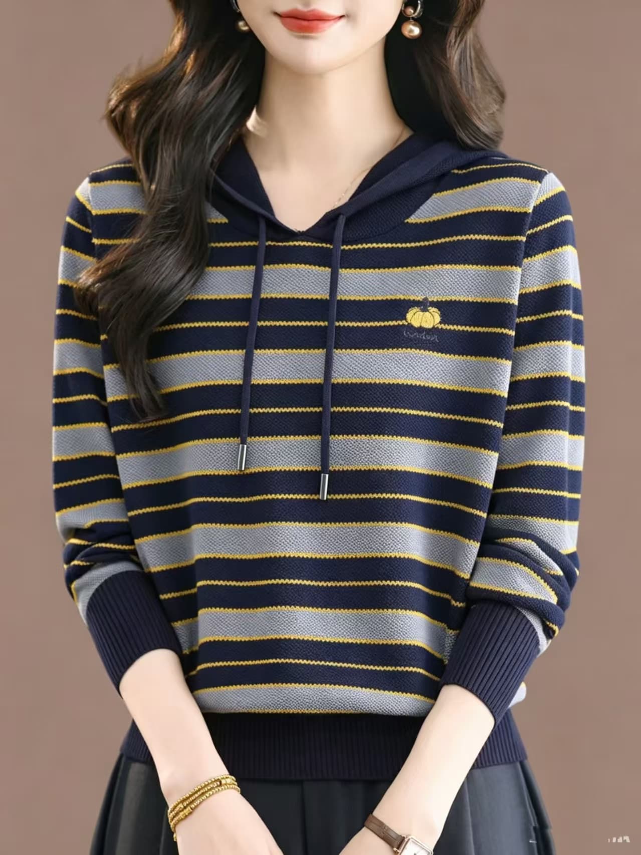 어머니 드레스 봄 가을 후드 티 스웨터 여성 새로운 스트라이프 니트 스웨터 지방 mm 루즈핏 빅 사이즈 외국 가스 얼음 실크 얇은 맨위 상세 이미지 9