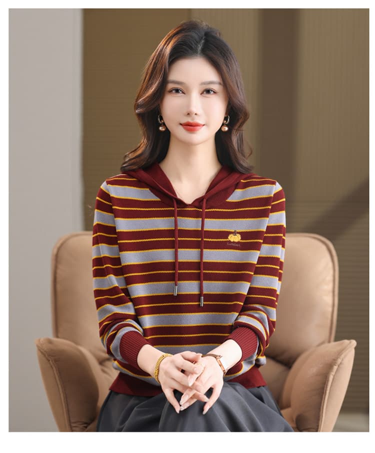어머니 드레스 봄 가을 후드 티 스웨터 여성 새로운 스트라이프 니트 스웨터 지방 mm 루즈핏 빅 사이즈 외국 가스 얼음 실크 얇은 맨위 상세 이미지 11