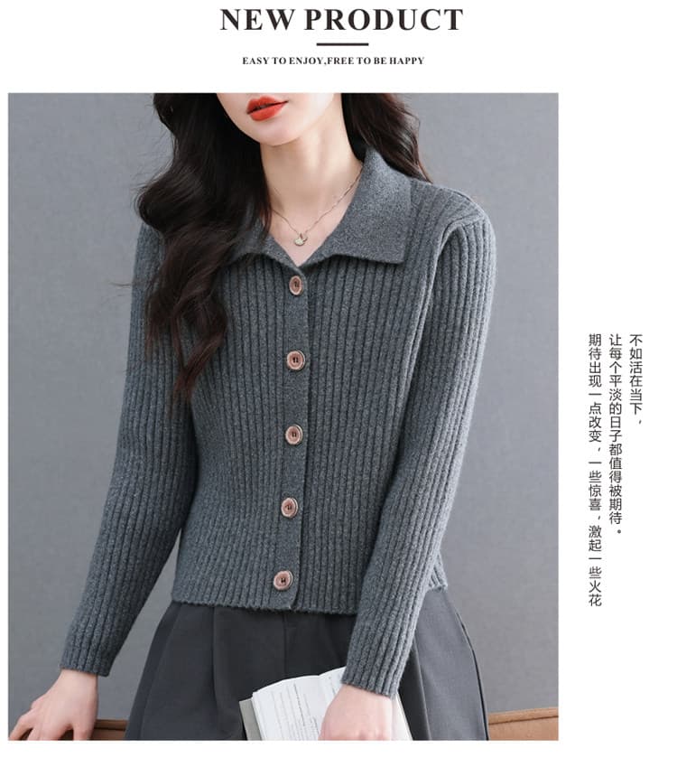 폴로 칼라 카디건 오픈 가디건 여성 작은 키 쇼트 스타일 스웨터 봄 가을 외국 가스 다용도 재킷 니트 맨위 상세 이미지 11
