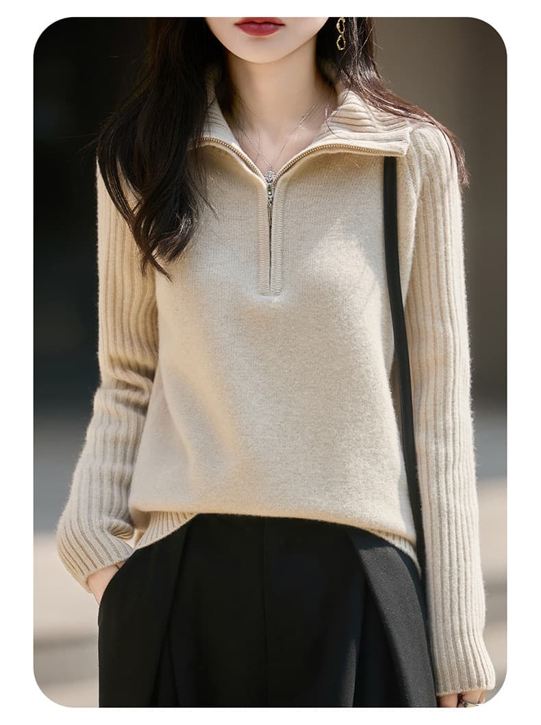 2026 가을 겨울 새로운 하프 지퍼 카디건 여성 루즈핏 미니멀리즘 캐주얼 다용도 폴로 칼라 스웨터 니트 맨위 상세 이미지 6
