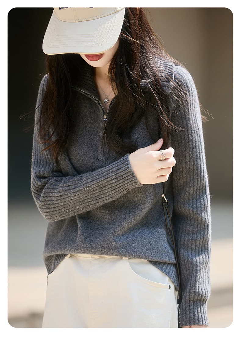2026 가을 겨울 새로운 하프 지퍼 카디건 여성 루즈핏 미니멀리즘 캐주얼 다용도 폴로 칼라 스웨터 니트 맨위 상세 이미지 10