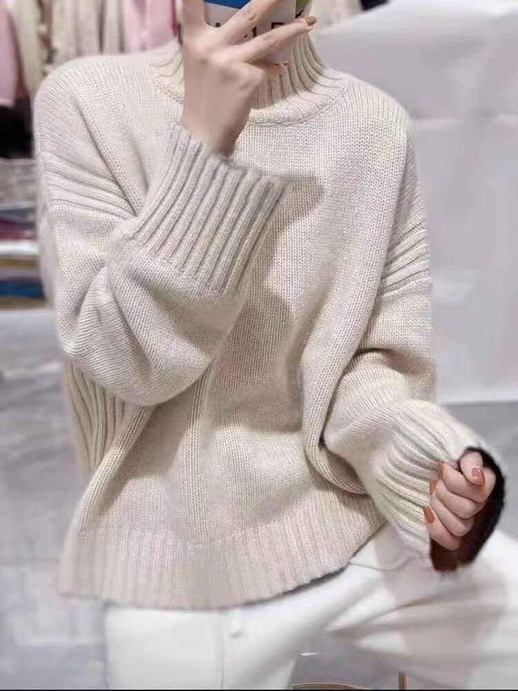 유럽 역 두꺼운 양모 스웨터 여성 터틀넥 루즈핏 느긋한 바람 풀오버 양모 니트 만나는