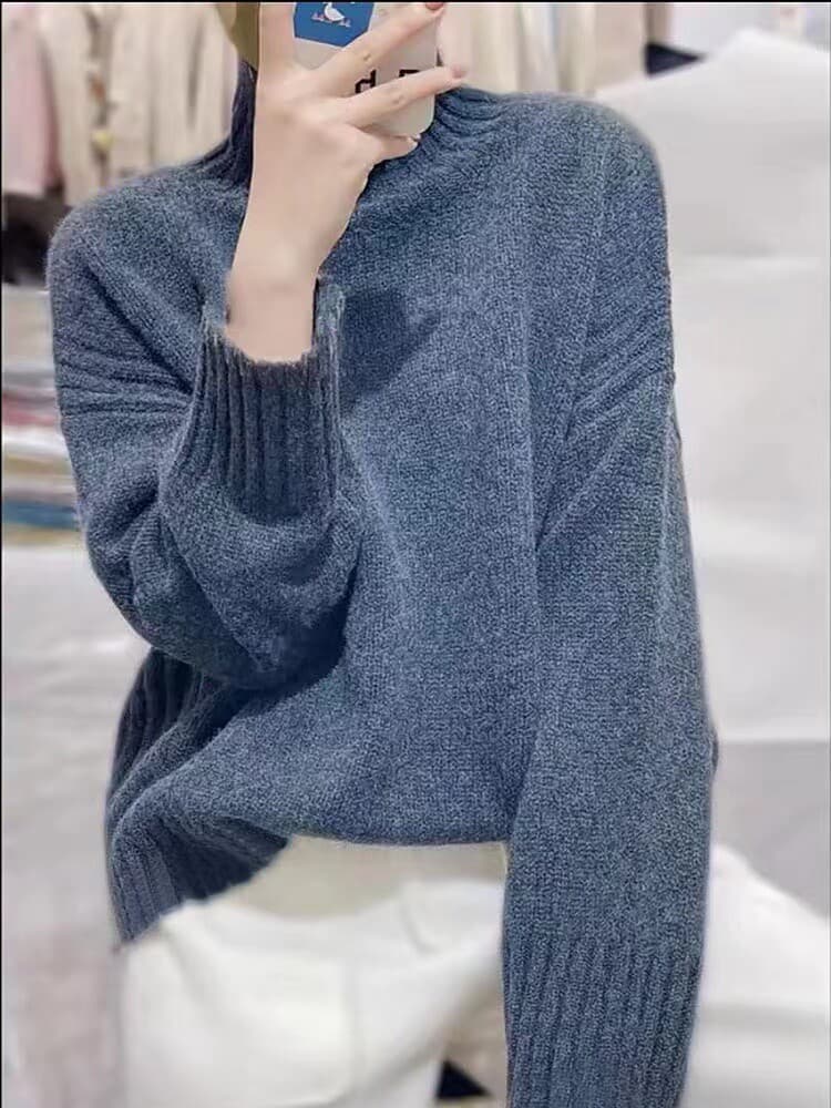 유럽 역 두꺼운 양모 스웨터 여성 터틀넥 루즈핏 느긋한 바람 풀오버 양모 니트 만나는 상세 이미지 3