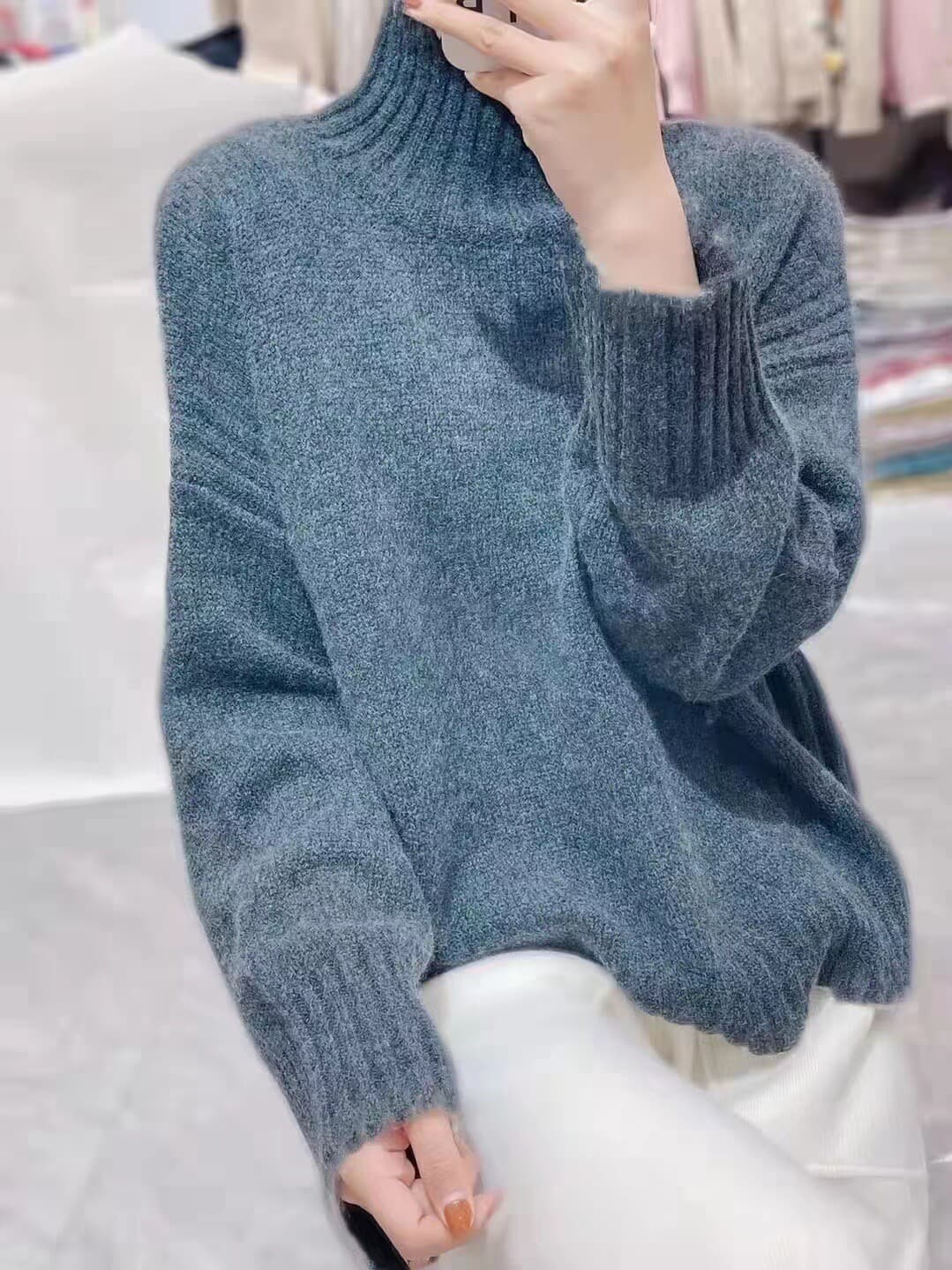 유럽 역 두꺼운 양모 스웨터 여성 터틀넥 루즈핏 느긋한 바람 풀오버 양모 니트 만나는 상세 이미지 4