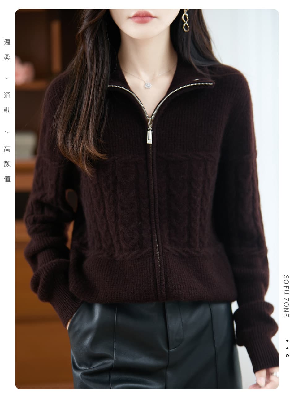 터틀넥 더블 지퍼 오픈 가디건 여성 유럽 상품 순수한 카디건 두꺼운 폴로 칼라 봄 드레스 니트 양모 스웨터 코트 상세 이미지 17