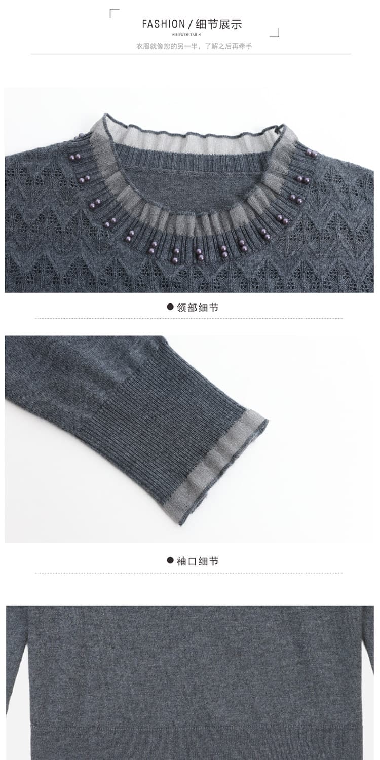 어머니 드레스 얇은 스타일 뽕나무 누에 실크 긴팔 티셔츠 여성 봄 새로운 외국 가스 레이스 맨위 루즈핏 니트 기본 셔츠 상세 이미지 17