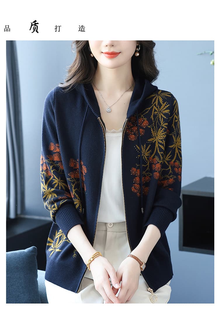 고급 카디건 여성 쇼트 스타일 루즈핏 빅 사이즈 후드 니트 오픈 가디건 중노년 엄마 양모 스웨터 코트 상세 이미지 20