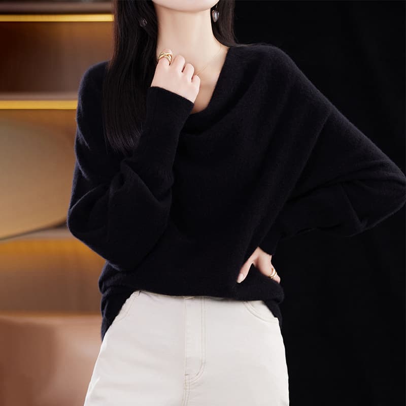 가을 겨울 새로운 흔들다 칼라 배트윙 소매 양모 스웨터 여성 루즈핏 니트 카디건 디자인 센스 외국 가스 풀오버 맨위 트렌디 이미지 5