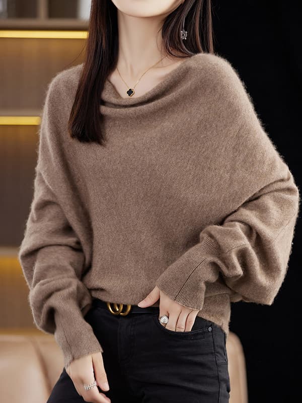 가을 겨울 새로운 흔들다 칼라 배트윙 소매 양모 스웨터 여성 루즈핏 니트 카디건 디자인 센스 외국 가스 풀오버 맨위 트렌디 상세 이미지 2