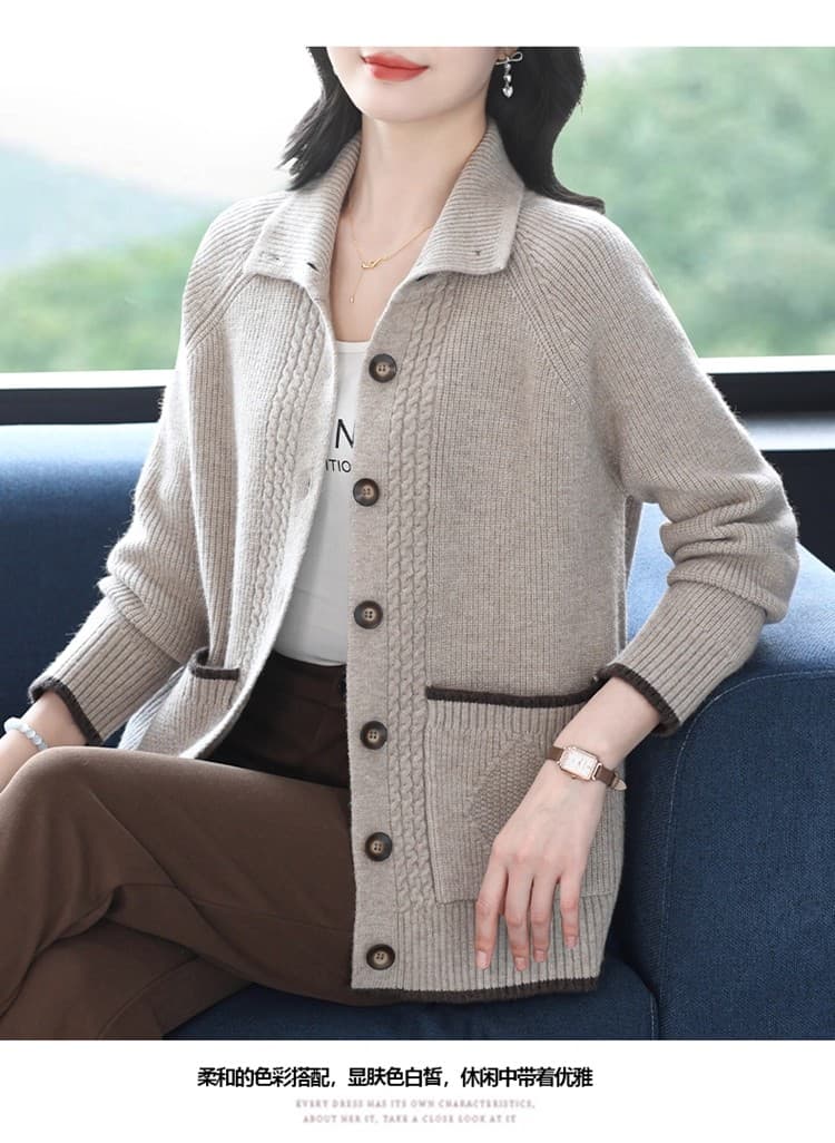 2026 년 봄 가을 새로운 세련된 외국 가스 중년 엄마 다용도 패션 니트 오픈 가디건 맨위 루즈핏 재킷 상세 이미지 12