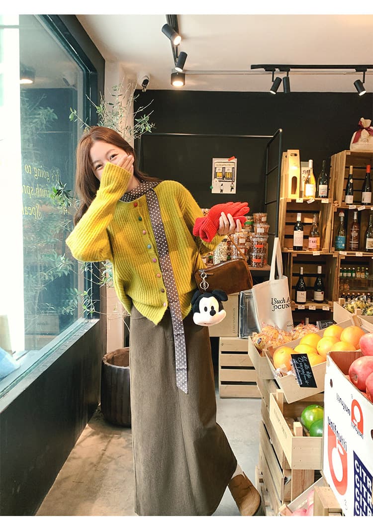 한 부서 황색 스웨터 오픈 가디건 여성 가을 겨울 새로운 루즈핏 느긋한 바람 니트 재킷 모직물 맨위 상세 이미지 5