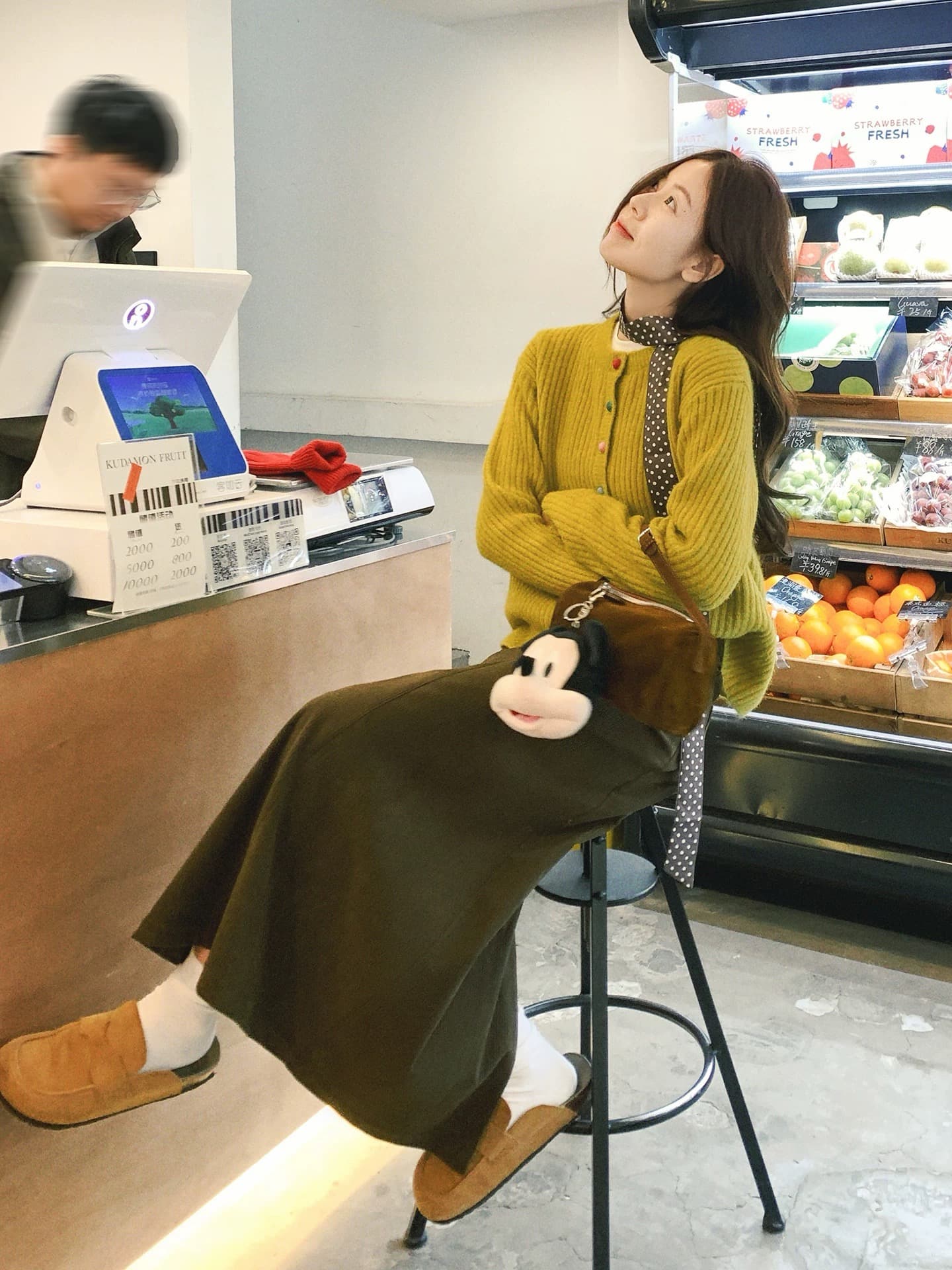 한 부서 황색 스웨터 오픈 가디건 여성 가을 겨울 새로운 루즈핏 느긋한 바람 니트 재킷 모직물 맨위 이미지 3
