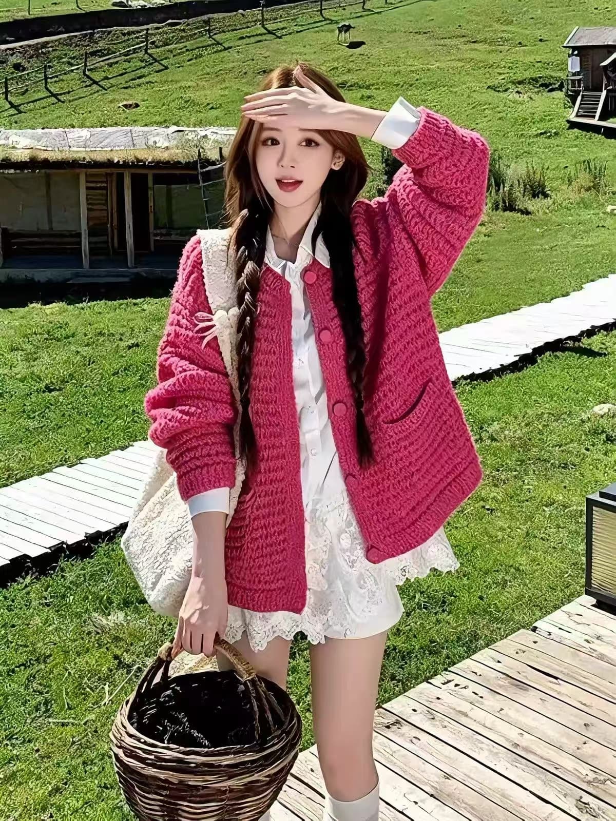 센 부서 레트로 황색 스웨터 오픈 가디건 여성 2026 가을 새로운 루즈핏 느긋한 바람 외부 가져 가라. 니트 재킷 맨위 이미지 4