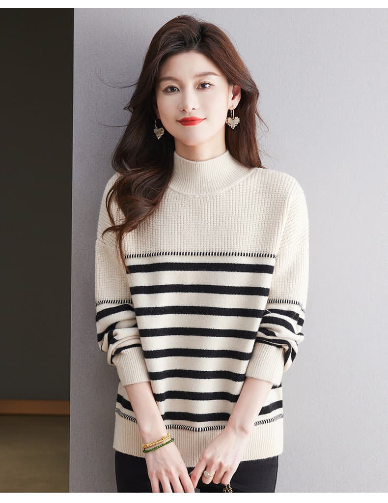 가을 겨울 빅 사이즈 반하이넥 스트라이프 스웨터 여자 2026 새로운 표지 배 인사이드 가져 가라. 니트 만나는 카디건 상세 이미지 16