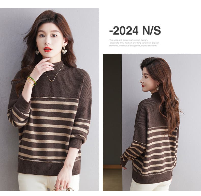 가을 겨울 빅 사이즈 반하이넥 스트라이프 스웨터 여자 2026 새로운 표지 배 인사이드 가져 가라. 니트 만나는 카디건 상세 이미지 21