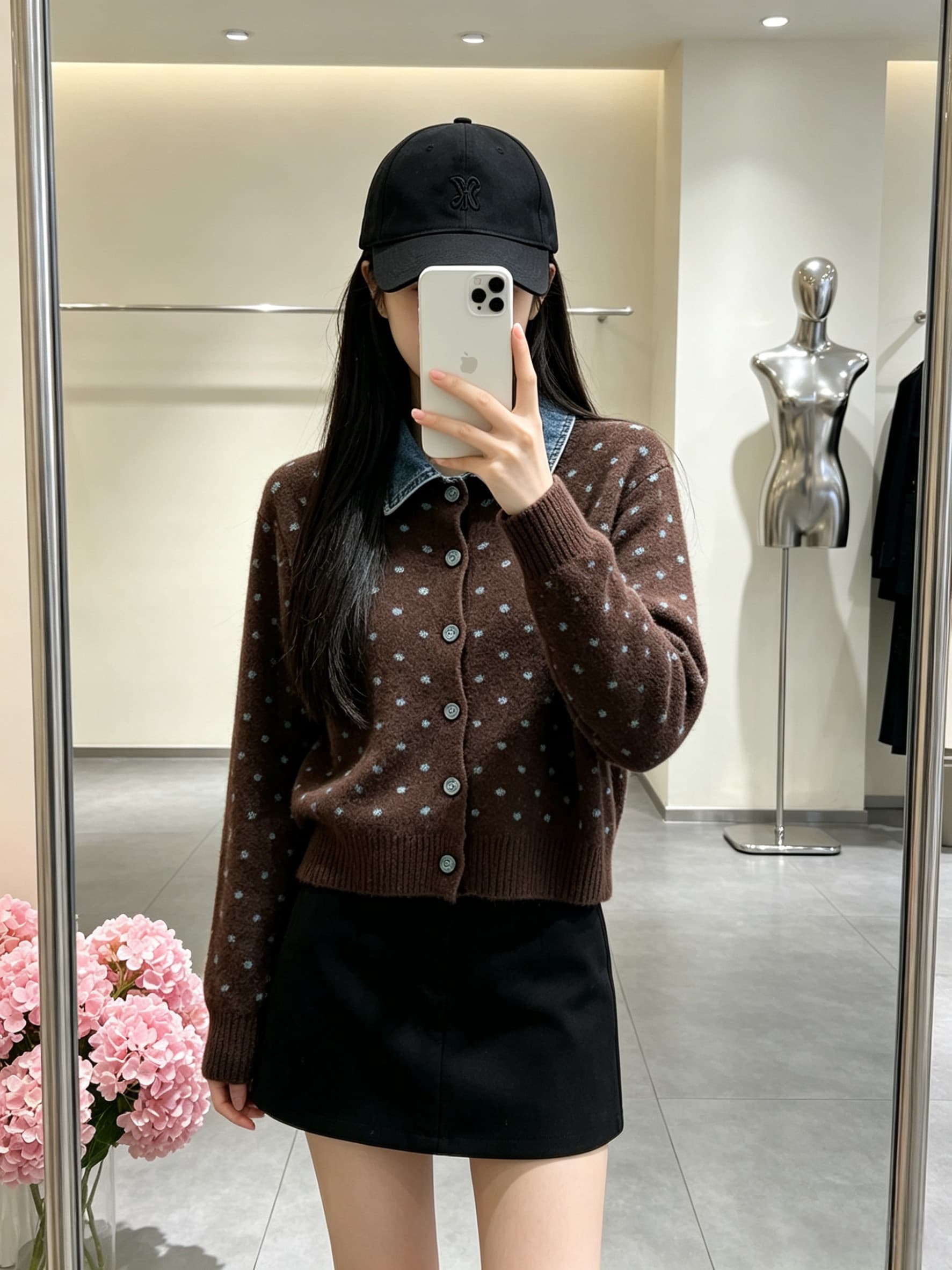 프랑스식 도트 무늬 페이크 레이어드 데님 패치워크 POLO 칼라 니트 스웨터 부드러운 찹쌀 연령 감소 스웨터 코트 가을 겨울철 새로운 이미지 2