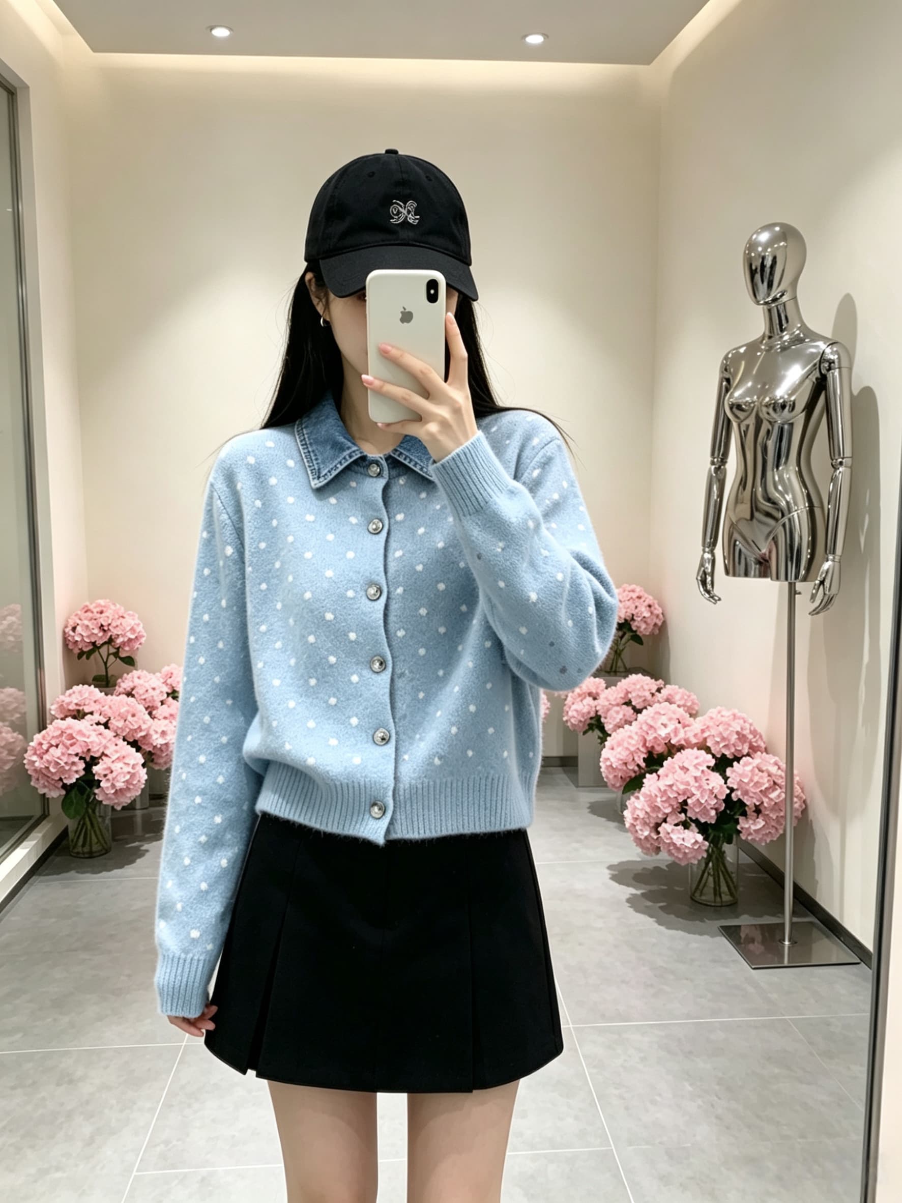 프랑스식 도트 무늬 페이크 레이어드 데님 패치워크 POLO 칼라 니트 스웨터 부드러운 찹쌀 연령 감소 스웨터 코트 가을 겨울철 새로운 이미지 4