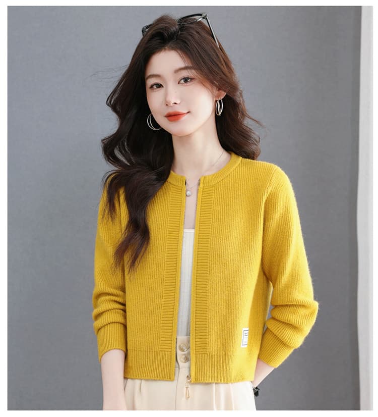 양모 니트 스웨터 여성 봄 가을 외부 가져 가라. 라운드 넥 지퍼 쇼트 스타일 스웨터 작은 키 루즈핏 재킷 오픈 가디건 상세 이미지 6