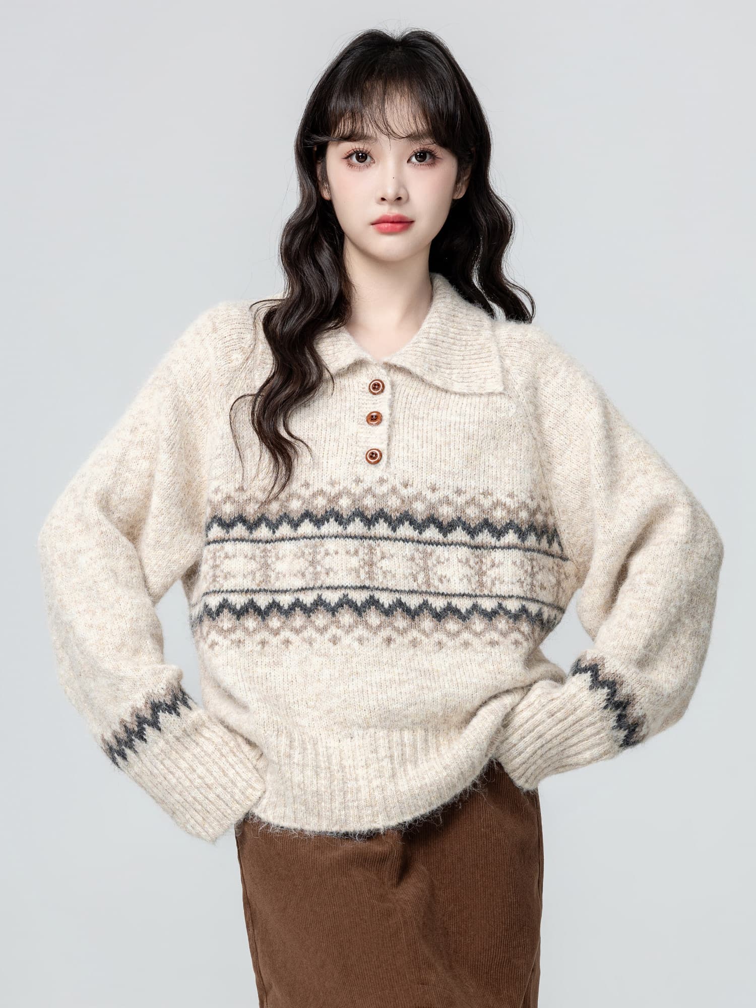 POLO 칼라 스웨터 여자 가을 겨울 2026 가을 새로운 와이드 부드러운 찹쌀 풀오버 니트 스웨터 외출용 맨위 상세 이미지 1