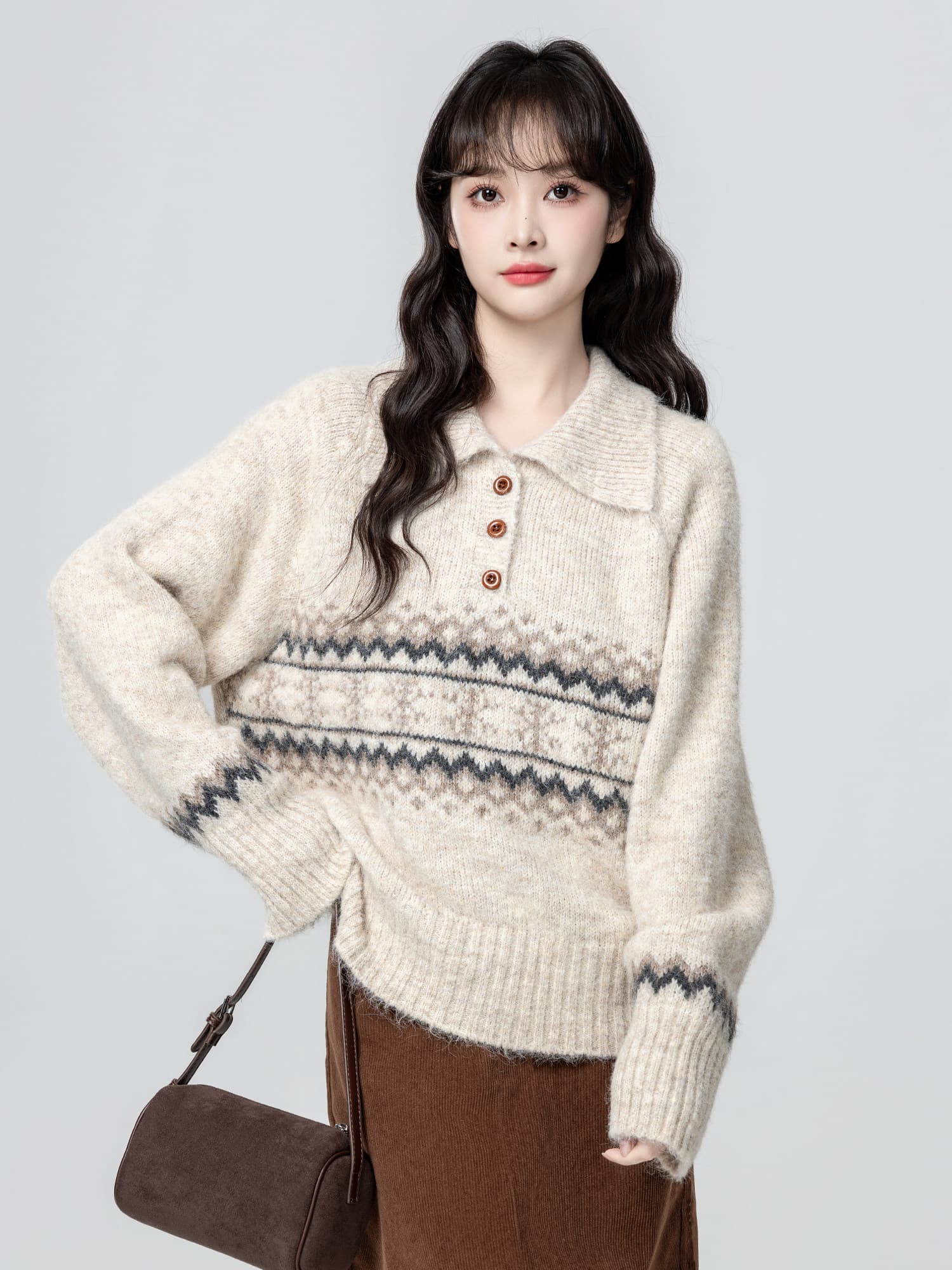 POLO 칼라 스웨터 여자 가을 겨울 2026 가을 새로운 와이드 부드러운 찹쌀 풀오버 니트 스웨터 외출용 맨위 상세 이미지 2