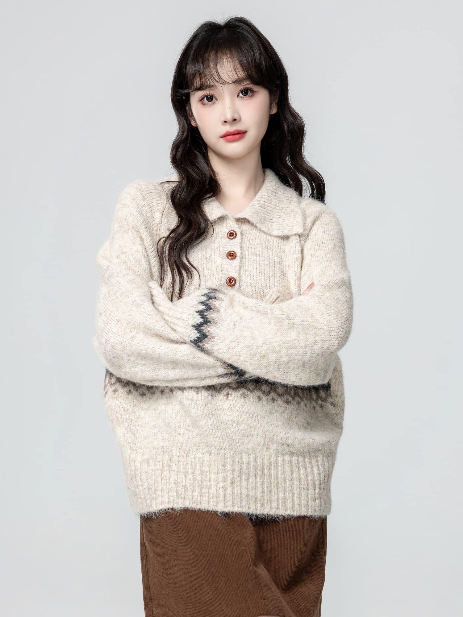 POLO 칼라 스웨터 여자 가을 겨울 2026 가을 새로운 와이드 부드러운 찹쌀 풀오버 니트 스웨터 외출용 맨위 상세 이미지 3