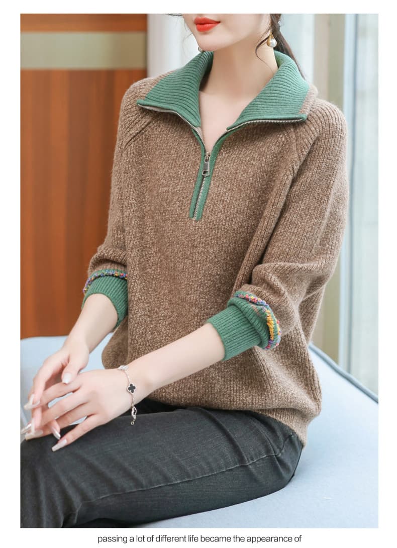 하프 지퍼 폴로 칼라 두꺼운 카디건 여성 2026 가을 겨울철 새로운 루즈핏 패션 캐주얼 니트 양모 스웨터 상세 이미지 17