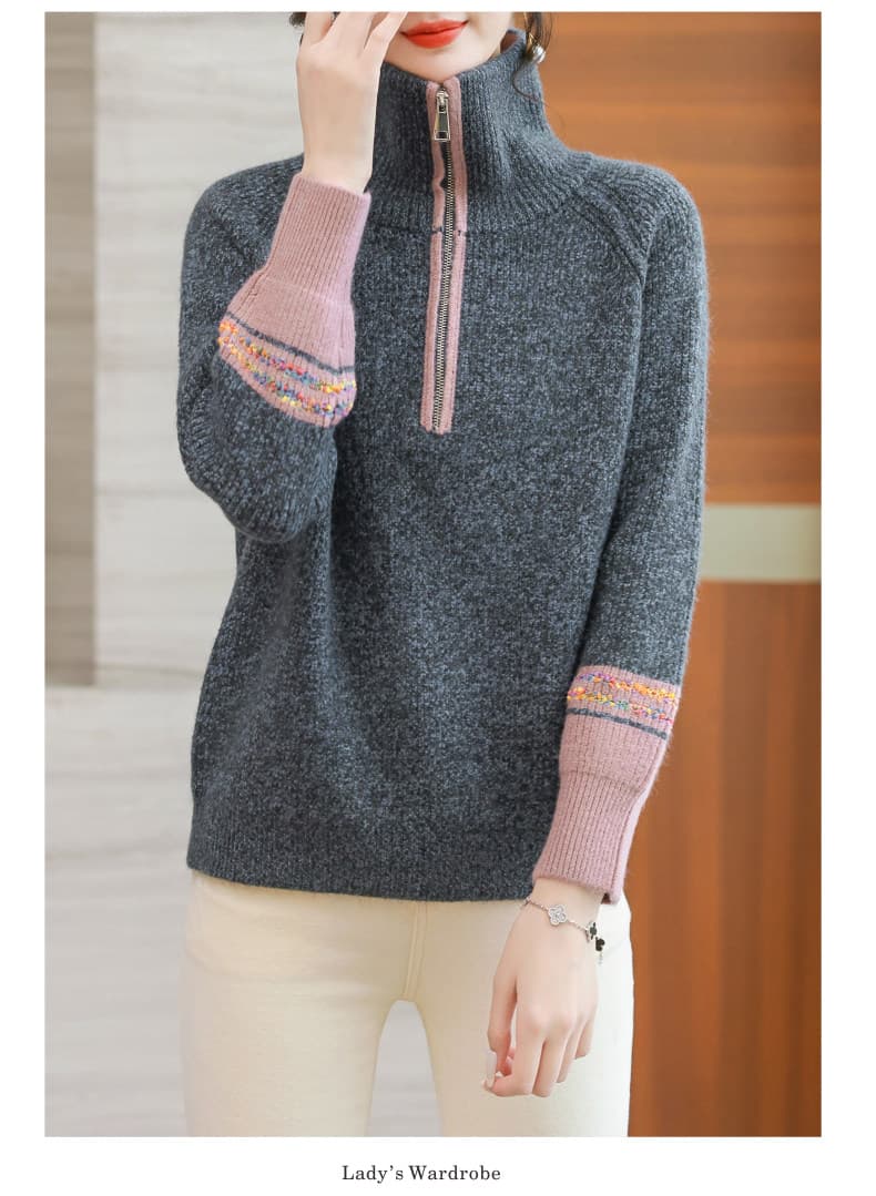 하프 지퍼 폴로 칼라 두꺼운 카디건 여성 2026 가을 겨울철 새로운 루즈핏 패션 캐주얼 니트 양모 스웨터 상세 이미지 23