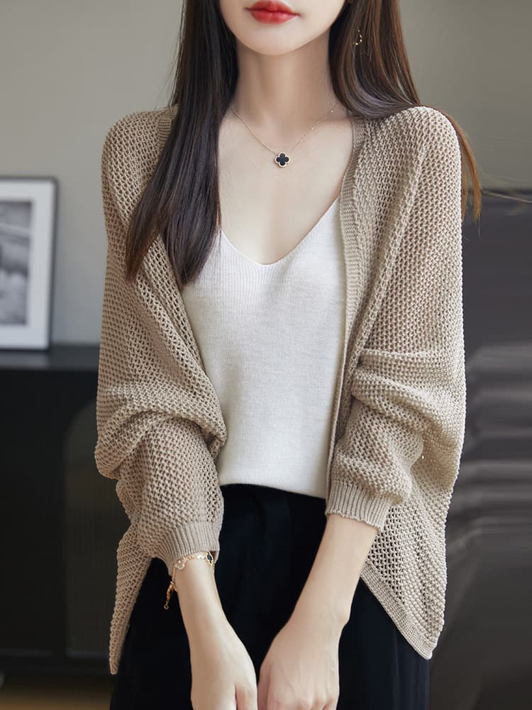 2026 여름 새로운 블라우스 메쉬 에어컨 셔츠 여성 박쥐 셔츠 숄 외부 가져 가라. 오픈 가디건 얇은 스타일 니트 맨위 이미지 4
