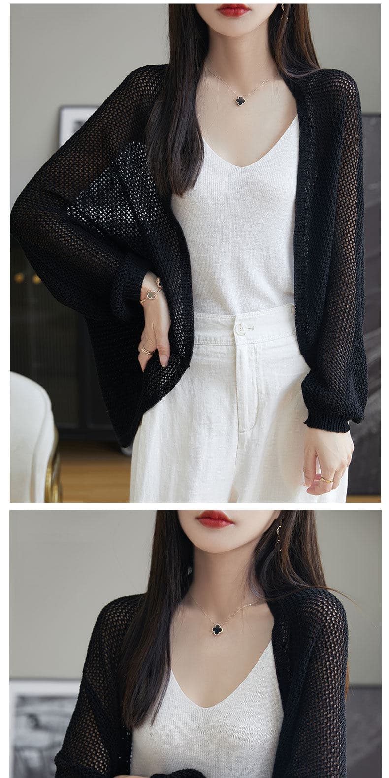 2026 여름 새로운 블라우스 메쉬 에어컨 셔츠 여성 박쥐 셔츠 숄 외부 가져 가라. 오픈 가디건 얇은 스타일 니트 맨위 상세 이미지 9
