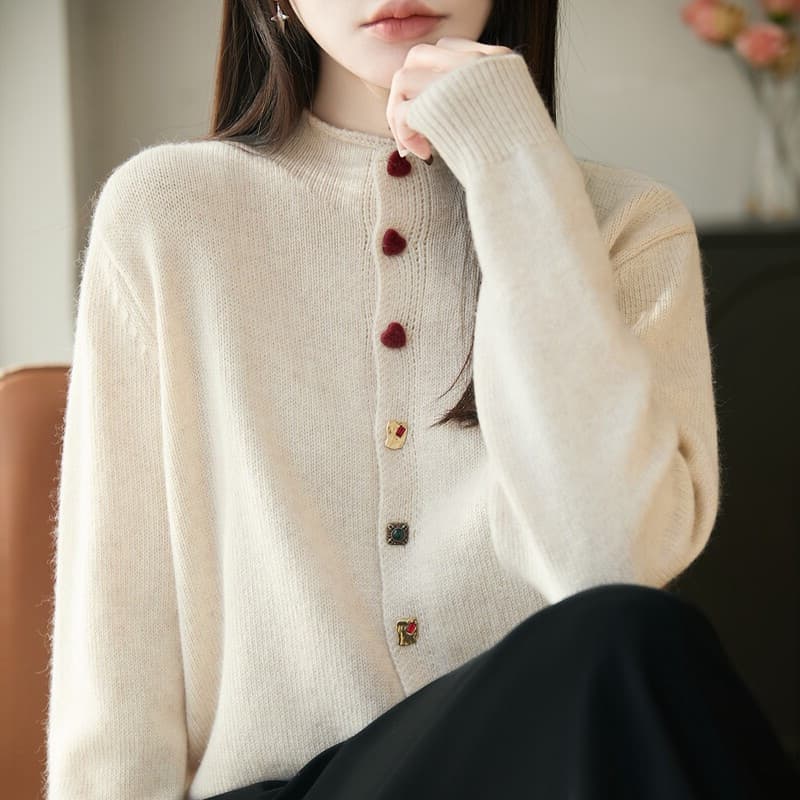 고유 한 자이언트 잘 생긴 하트 버클 반하이넥 니트 오픈 가디건 스웨터 여자 외국 가스 연령 감소 두꺼운 루즈핏 재킷 맨위 이미지 4