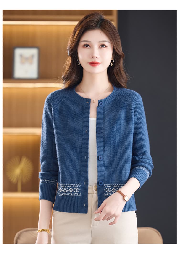 패션 품격 카디건 여성 뜨개질 오픈 가디건 봄 가을 새로운 엄마 쇼트 스타일 스웨터 코트 라운드 넥 외출용 상세 이미지 14