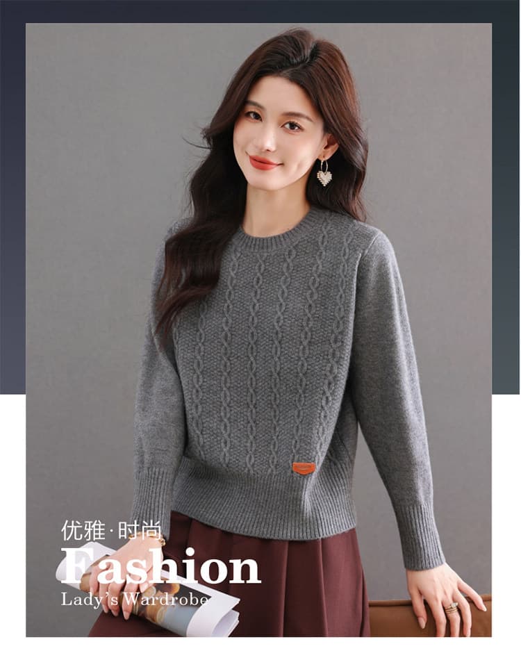 어머니 드레스 가을 겨울 새로운 마 무늬 모직물 중노년 라운드 넥 단색 보온 맨위 루즈핏 슬림해 보이는 인사이드 가져 가라. 상세 이미지 5
