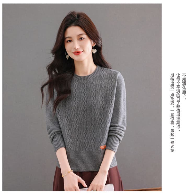 어머니 드레스 가을 겨울 새로운 마 무늬 모직물 중노년 라운드 넥 단색 보온 맨위 루즈핏 슬림해 보이는 인사이드 가져 가라. 상세 이미지 11