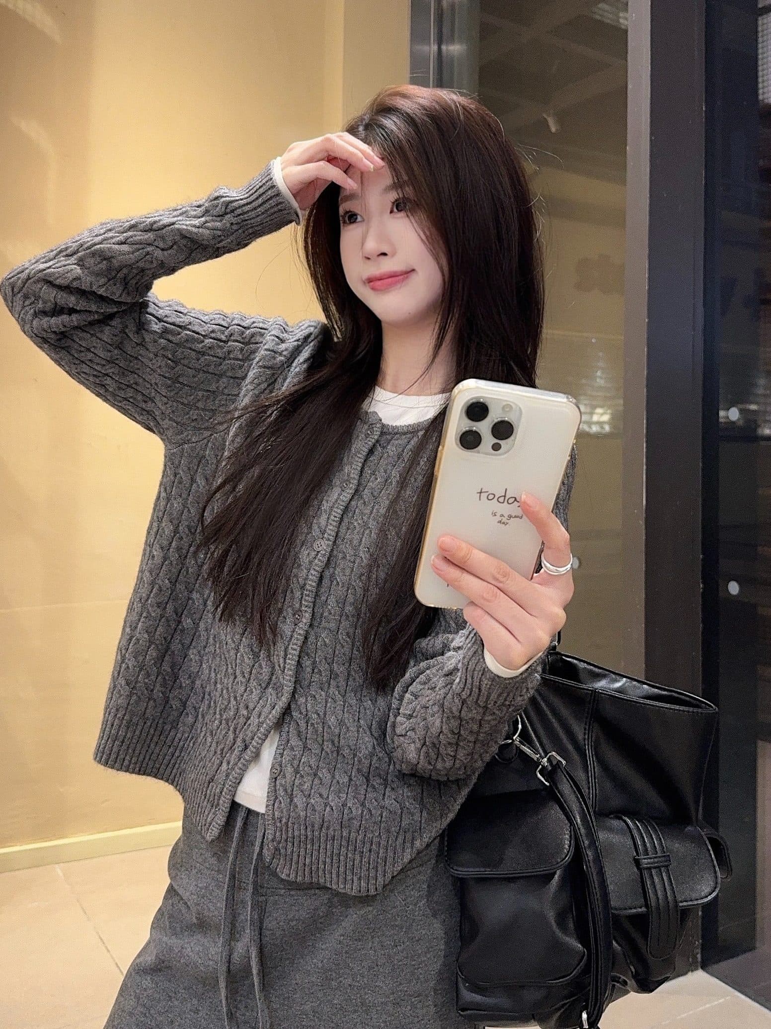 고급 센스 보라색 한 부서 니트 오픈 가디건 여성 가을 겨울 품격 슬림해 보이는 다용도 느긋한 루즈핏 스웨터 코트 맨위 이미지 2