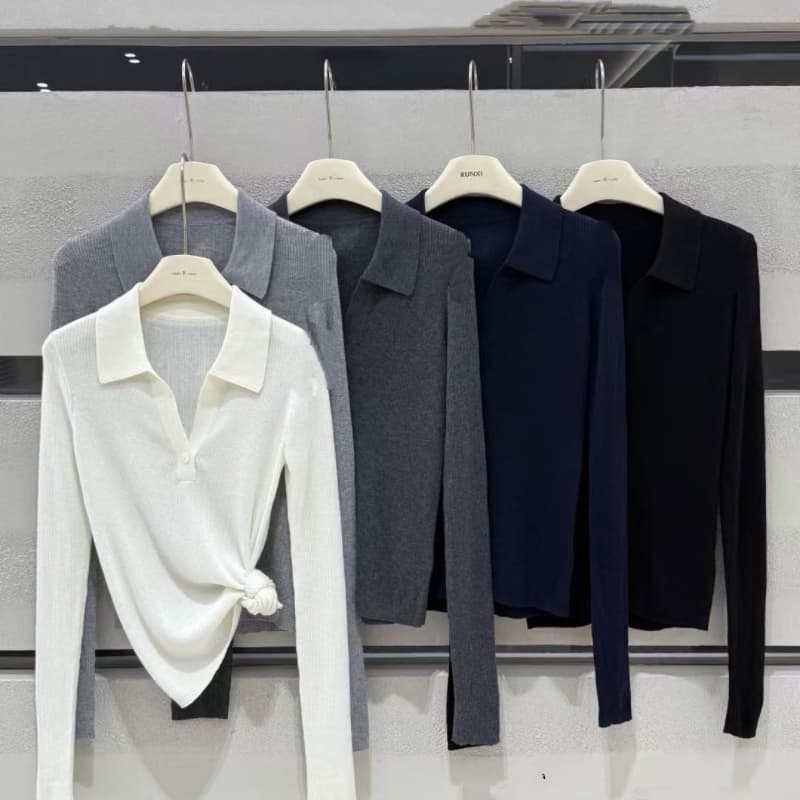 POLO 칼라 양모 니트 긴 소매 티셔츠 기본 셔츠 여성 2026 가을 겨울 보온 품격 스웨터 상세 이미지 13