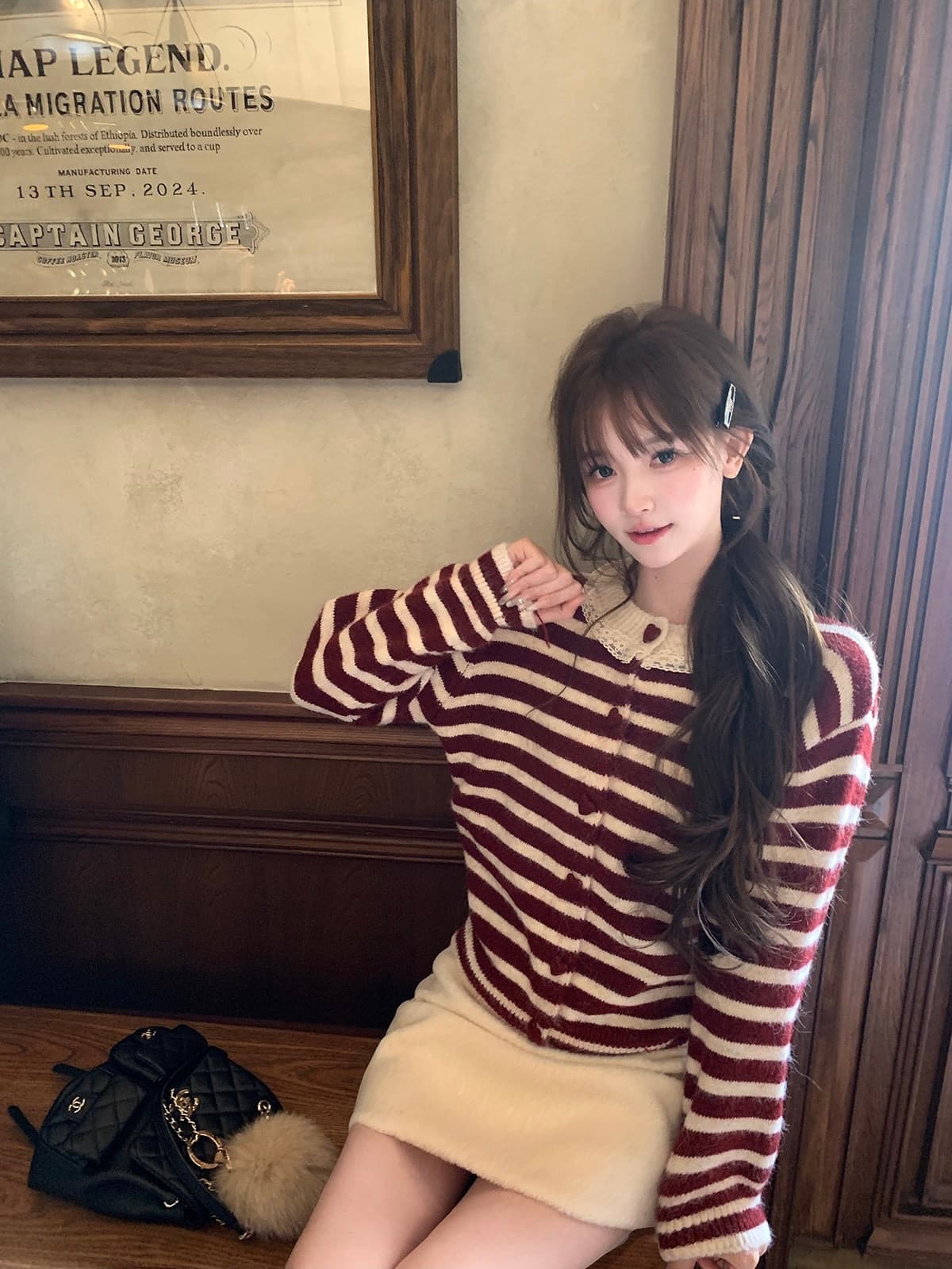한 부서 학원 스타일 달콤함 귀여운 스트라이프 니트 오픈 가디건 여성 가을 겨울 루즈핏 다용도 연령 감소 작은 키 맨위 트렌디