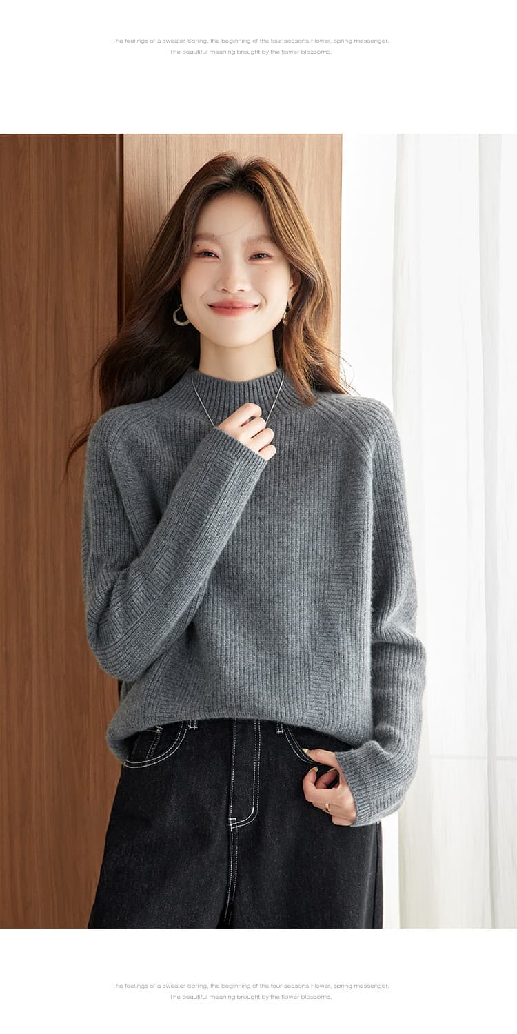 반하이넥 양모 스웨터 여성 순수한 양모 2026 가을 겨울 새로운 루즈핏 쇼트 스타일 두꺼운 스웨터 인사이드 가져 가라. 기본 셔츠 상세 이미지 11
